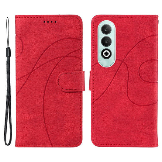 For OnePlus Nord CE4 5G Case Wallet Stand PU Leather Curved Line Phone Cover - Red