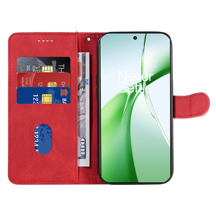 For OnePlus Nord CE4 5G Case Wallet Stand PU Leather Curved Line Phone Cover - Red