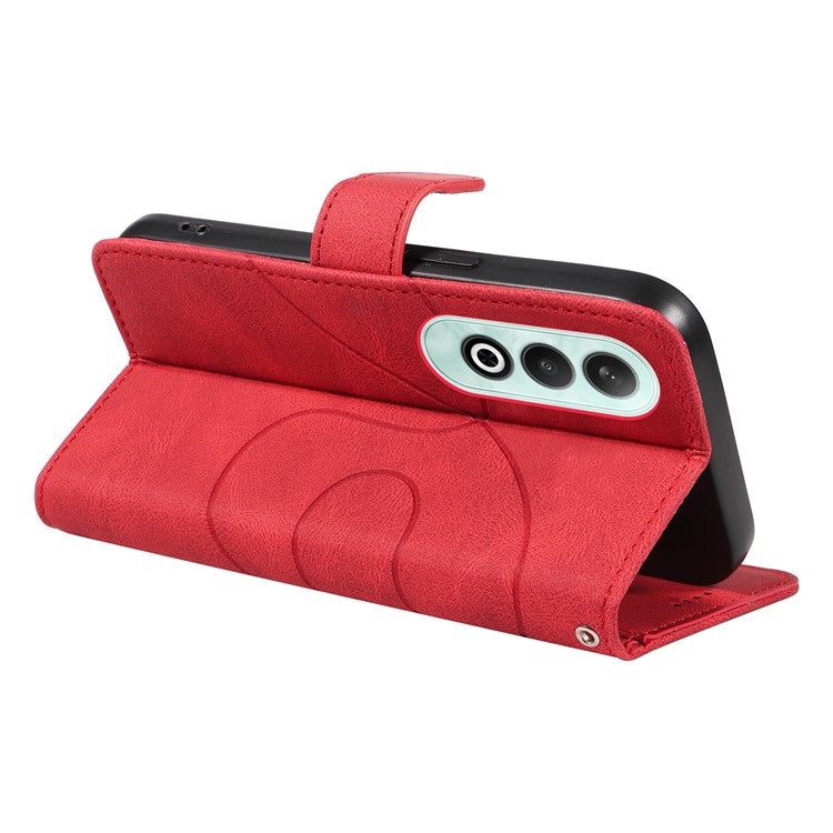 For OnePlus Nord CE4 5G Case Wallet Stand PU Leather Curved Line Phone Cover - Red