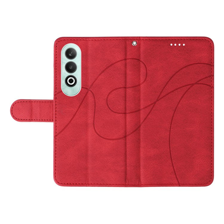 For OnePlus Nord CE4 5G Case Wallet Stand PU Leather Curved Line Phone Cover - Red