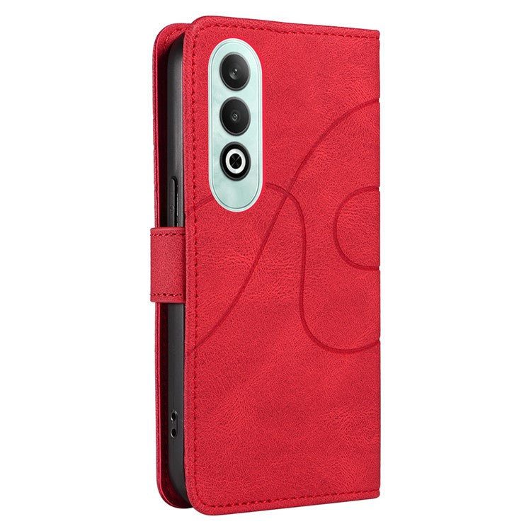 For OnePlus Nord CE4 5G Case Wallet Stand PU Leather Curved Line Phone Cover - Red