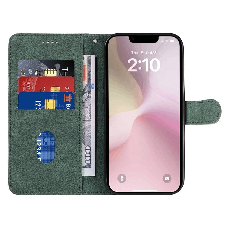 For iPhone 16e Case Curved Line Imprinted PU Leather Wallet Phone Cover - Green