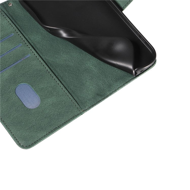For iPhone 16e Case Curved Line Imprinted PU Leather Wallet Phone Cover - Green