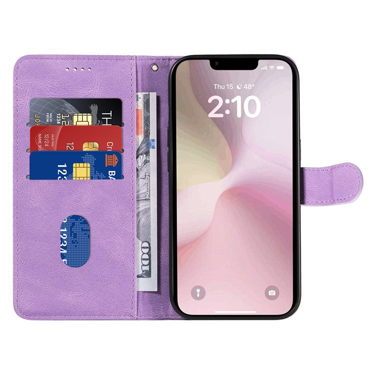 For iPhone 16e Case Curved Line Imprinted PU Leather Wallet Phone Cover - Light Purple