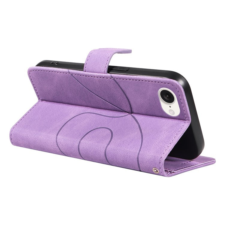 For iPhone 16e Case Curved Line Imprinted PU Leather Wallet Phone Cover - Light Purple