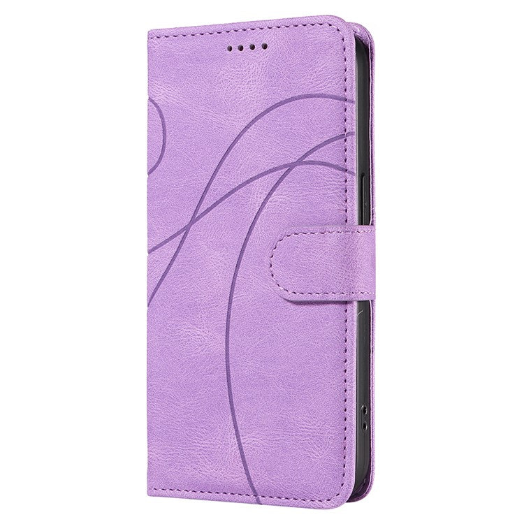For iPhone 16e Case Curved Line Imprinted PU Leather Wallet Phone Cover - Light Purple
