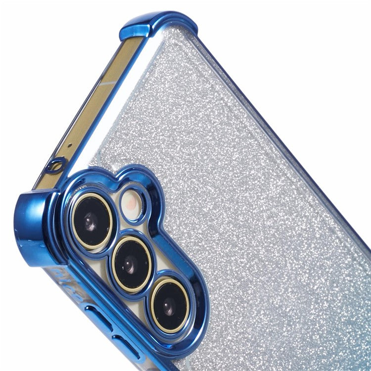 For Samsung Galaxy S24+ Case Love Heart Pattern Glitter Gradient TPU Phone Cover - Blue