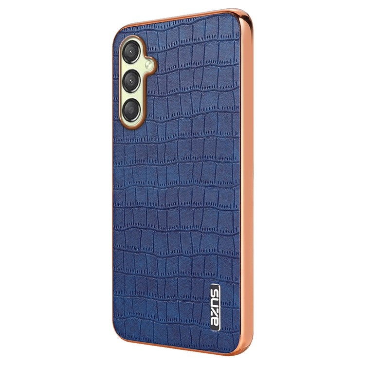 AZNS For Samsung Galaxy M14 5G Case Electroplating Crocodile Texture Leather Coated TPU Phone Cover - Blue