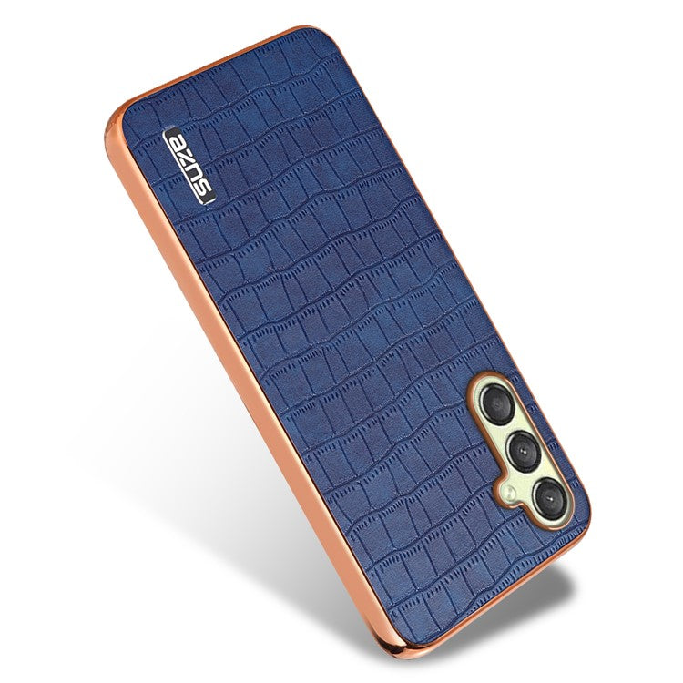 AZNS For Samsung Galaxy M14 5G Case Electroplating Crocodile Texture Leather Coated TPU Phone Cover - Blue