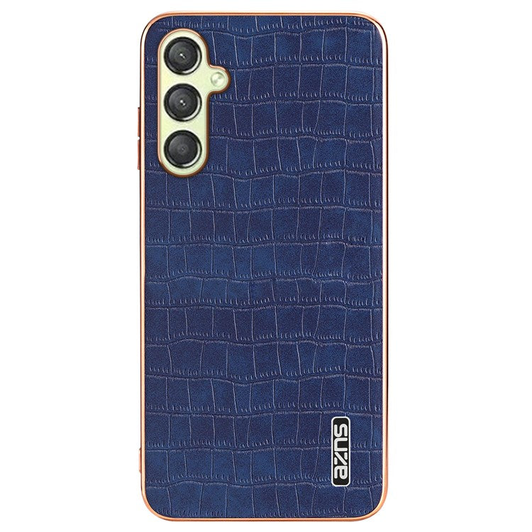 AZNS For Samsung Galaxy M14 5G Case Electroplating Crocodile Texture Leather Coated TPU Phone Cover - Blue