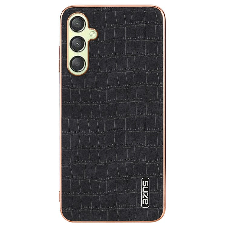AZNS For Samsung Galaxy M14 5G Case Electroplating Crocodile Texture Leather Coated TPU Phone Cover - Black