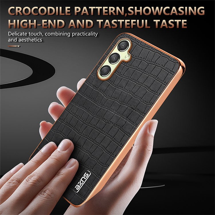 AZNS For Samsung Galaxy M14 5G Case Electroplating Crocodile Texture Leather Coated TPU Phone Cover - Black