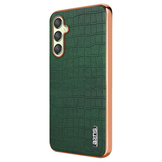 AZNS For Samsung Galaxy M14 5G Case Electroplating Crocodile Texture Leather Coated TPU Phone Cover - Green