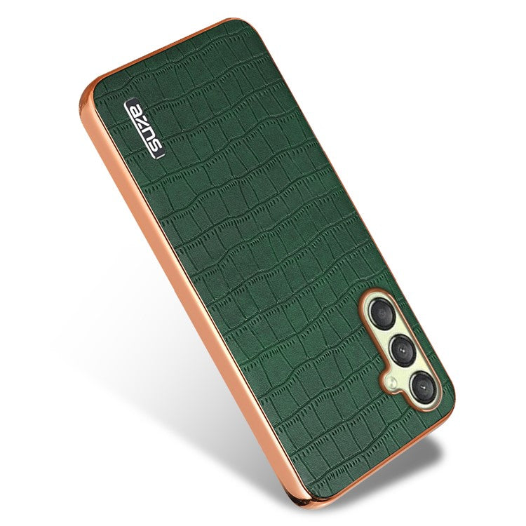 AZNS For Samsung Galaxy M14 5G Case Electroplating Crocodile Texture Leather Coated TPU Phone Cover - Green