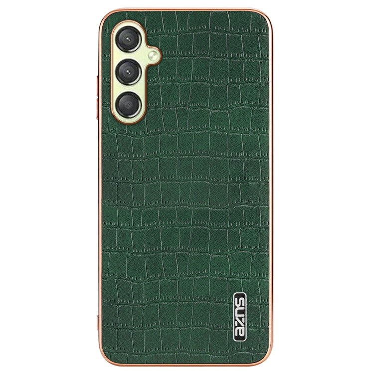AZNS For Samsung Galaxy M14 5G Case Electroplating Crocodile Texture Leather Coated TPU Phone Cover - Green