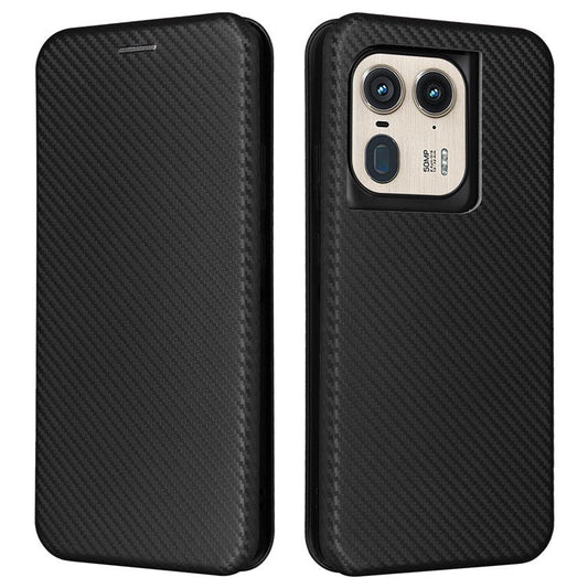 For Motorola Edge 50 Ultra 5G / Moto X50 Ultra 5G Mobile Phone Case Card Slots Carbon Fiber Texture Leather Phone Stand Cover - Black