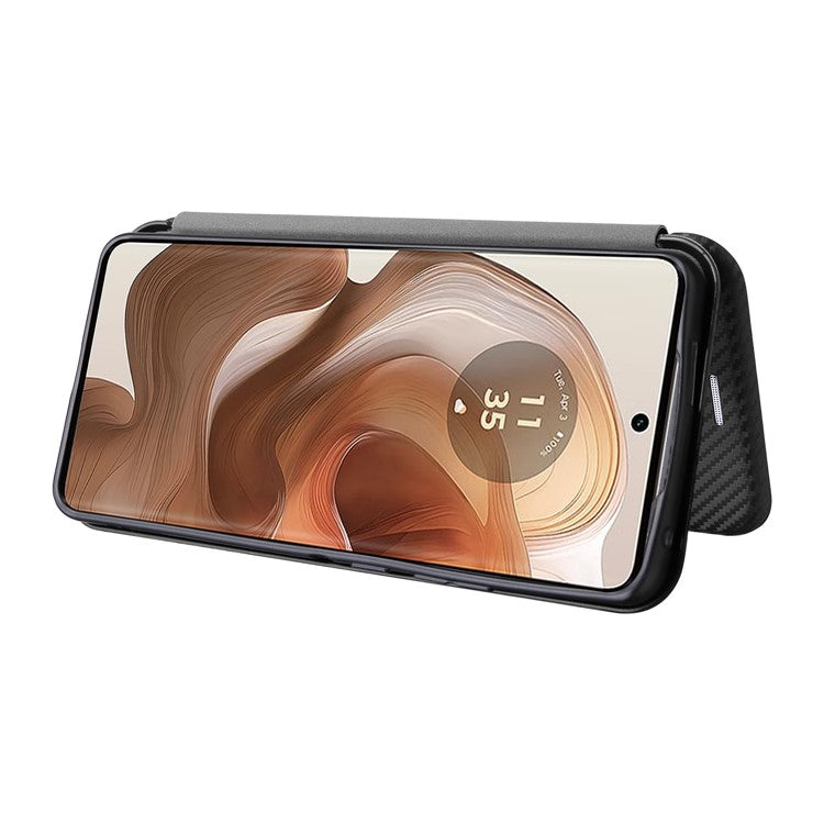For Motorola Edge 50 Ultra 5G / Moto X50 Ultra 5G Mobile Phone Case Card Slots Carbon Fiber Texture Leather Phone Stand Cover - Black