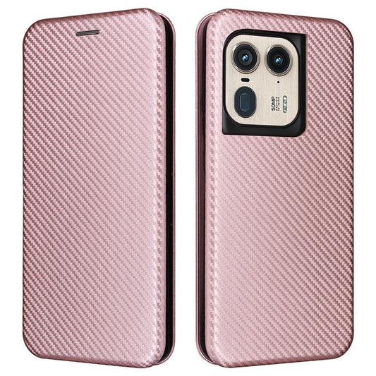 For Motorola Edge 50 Ultra 5G / Moto X50 Ultra 5G Mobile Phone Case Card Slots Carbon Fiber Texture Leather Phone Stand Cover - Rose Gold