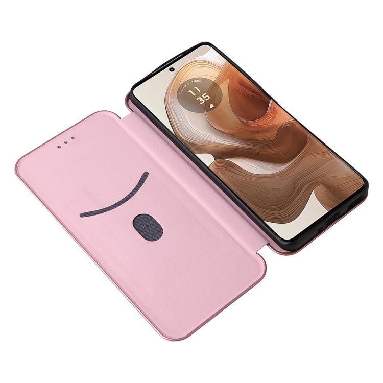 For Motorola Edge 50 Ultra 5G / Moto X50 Ultra 5G Mobile Phone Case Card Slots Carbon Fiber Texture Leather Phone Stand Cover - Rose Gold