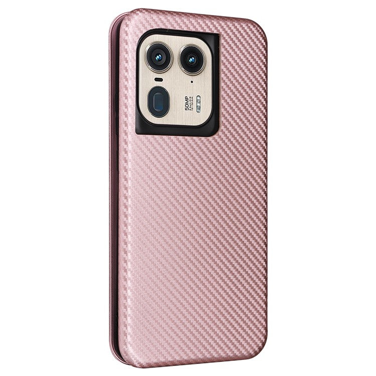 For Motorola Edge 50 Ultra 5G / Moto X50 Ultra 5G Mobile Phone Case Card Slots Carbon Fiber Texture Leather Phone Stand Cover - Rose Gold
