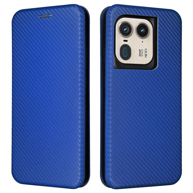 For Motorola Edge 50 Ultra 5G / Moto X50 Ultra 5G Mobile Phone Case Card Slots Carbon Fiber Texture Leather Phone Stand Cover - Blue