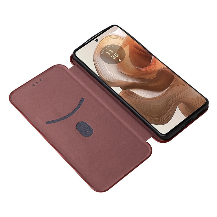 For Motorola Edge 50 Ultra 5G / Moto X50 Ultra 5G Mobile Phone Case Card Slots Carbon Fiber Texture Leather Phone Stand Cover - Brown