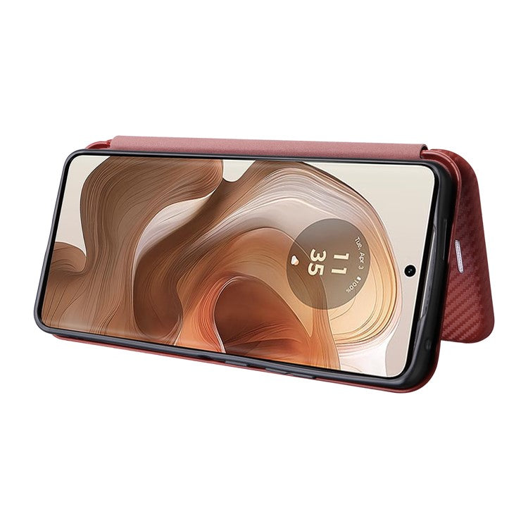 For Motorola Edge 50 Ultra 5G / Moto X50 Ultra 5G Mobile Phone Case Card Slots Carbon Fiber Texture Leather Phone Stand Cover - Brown