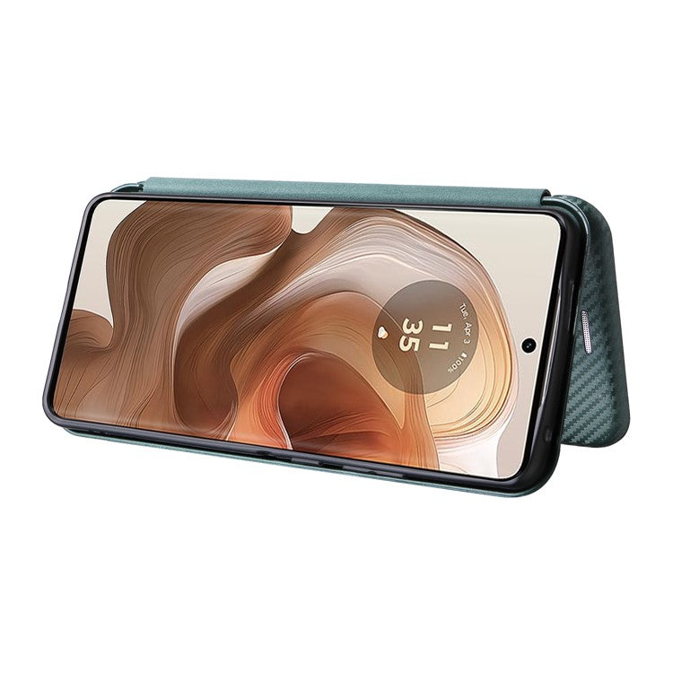 For Motorola Edge 50 Ultra 5G / Moto X50 Ultra 5G Mobile Phone Case Card Slots Carbon Fiber Texture Leather Phone Stand Cover - Green