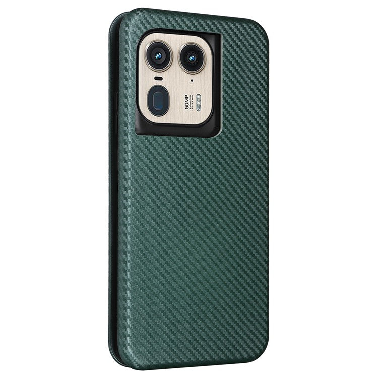 For Motorola Edge 50 Ultra 5G / Moto X50 Ultra 5G Mobile Phone Case Card Slots Carbon Fiber Texture Leather Phone Stand Cover - Green