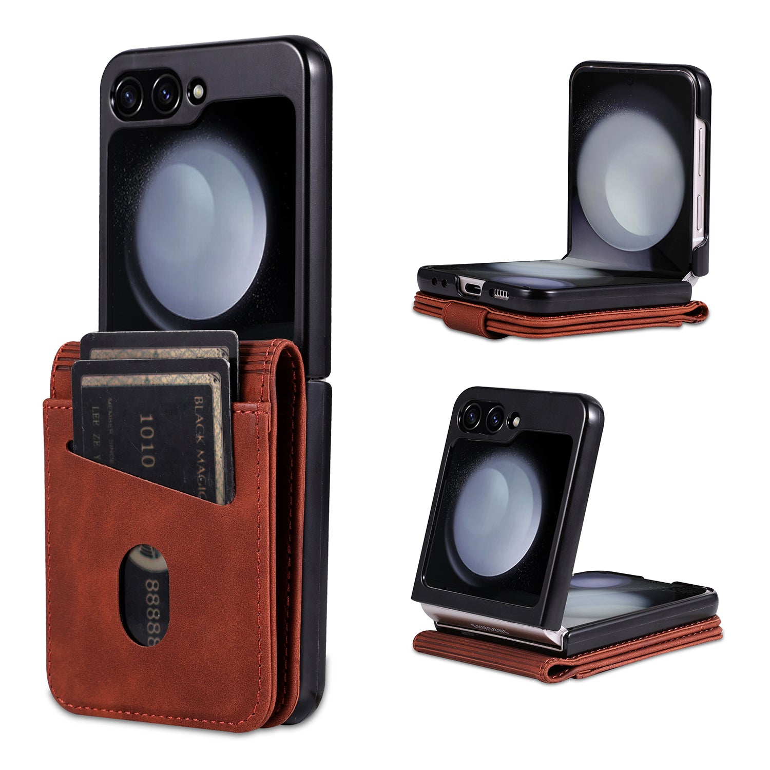 AZNS For Samsung Galaxy Z Flip6 5G Case Ultra Thin Leather Phone Cover with Card Holder - Brown
