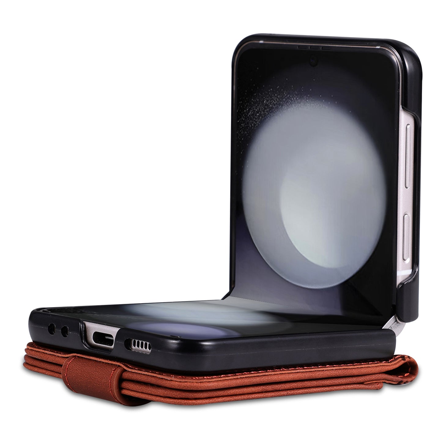 AZNS For Samsung Galaxy Z Flip6 5G Case Ultra Thin Leather Phone Cover with Card Holder - Brown