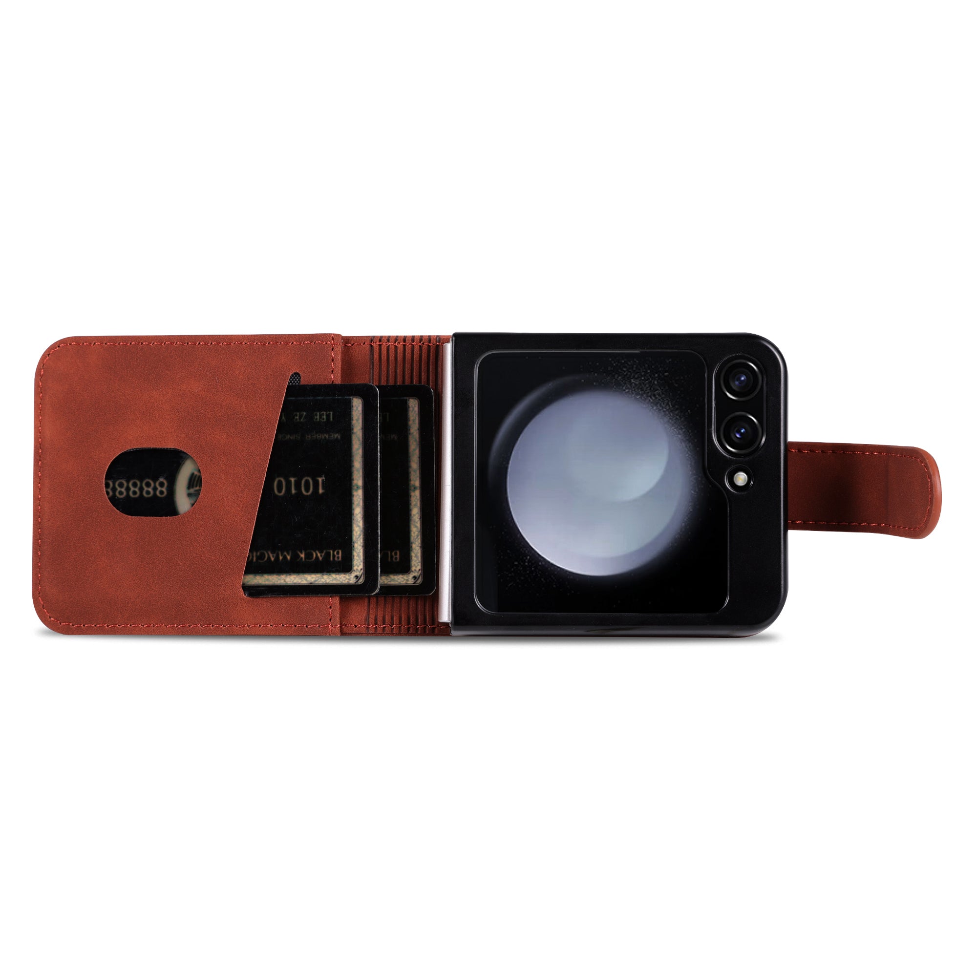 AZNS For Samsung Galaxy Z Flip6 5G Case Ultra Thin Leather Phone Cover with Card Holder - Brown