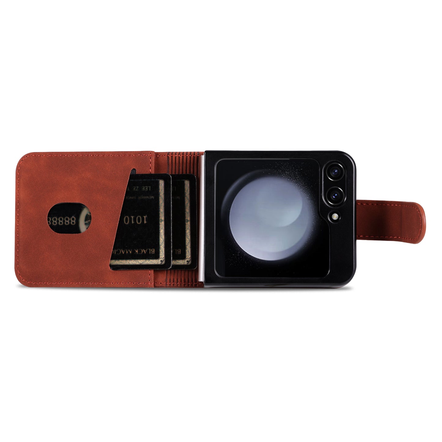 AZNS For Samsung Galaxy Z Flip6 5G Case Ultra Thin Leather Phone Cover with Card Holder - Brown