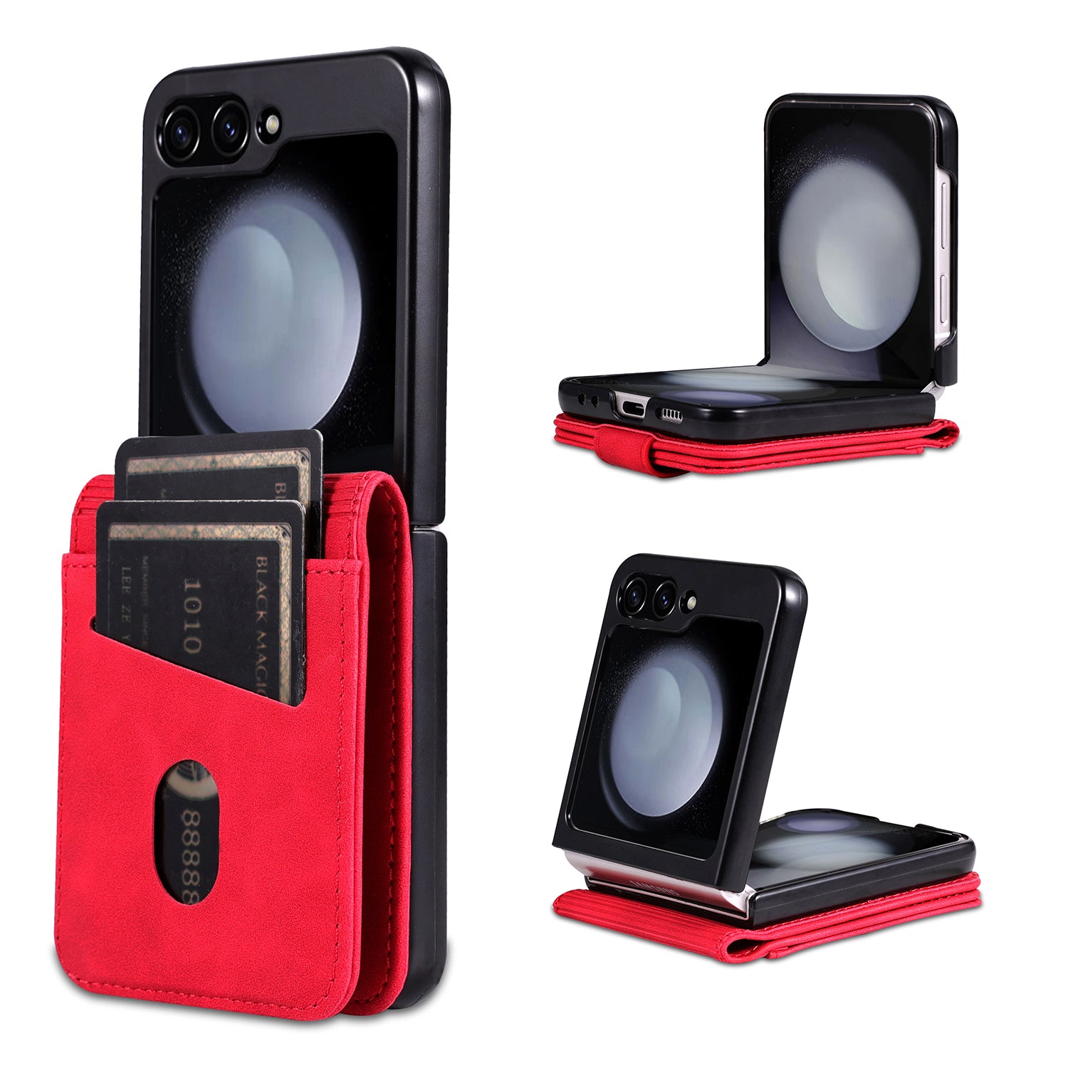 AZNS For Samsung Galaxy Z Flip6 5G Case Ultra Thin Leather Phone Cover with Card Holder - Red