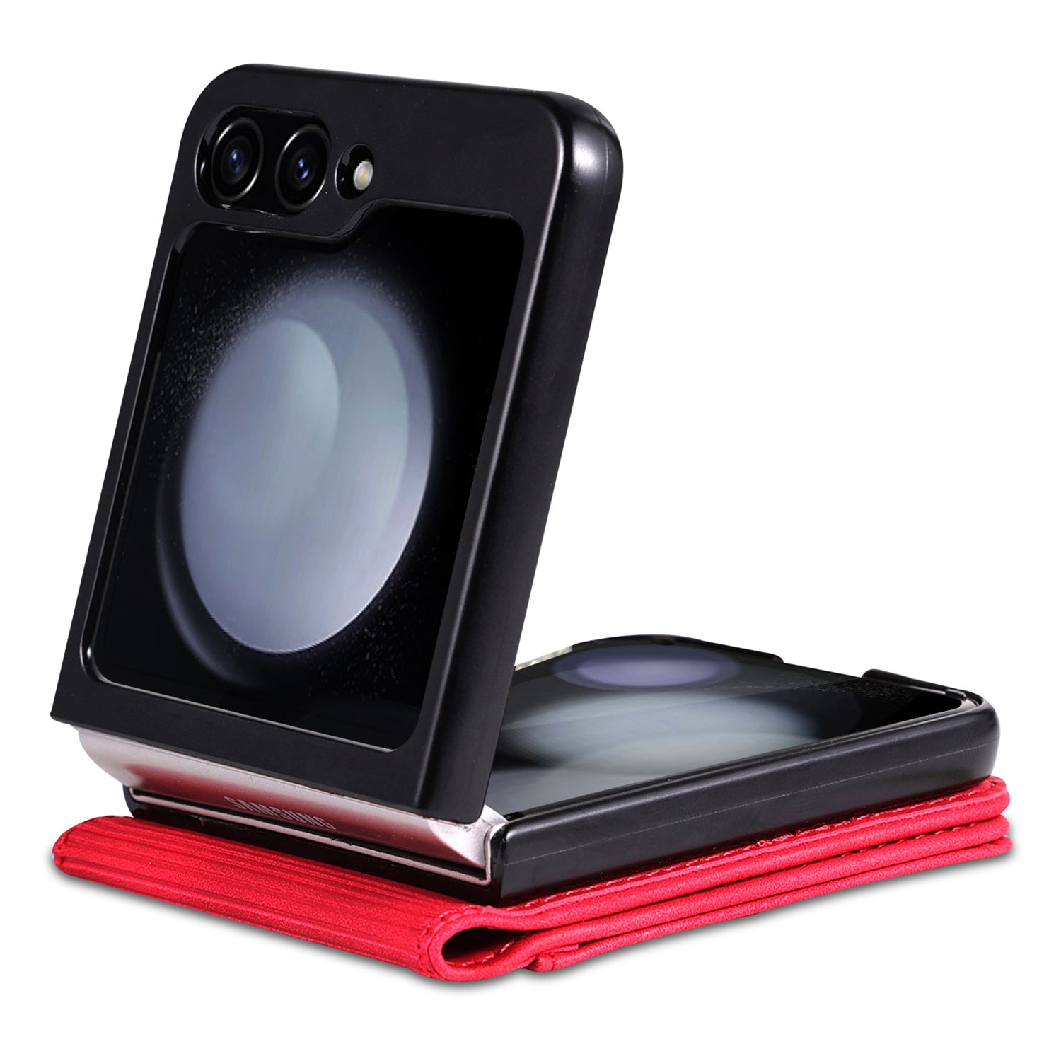 AZNS For Samsung Galaxy Z Flip6 5G Case Ultra Thin Leather Phone Cover with Card Holder - Red