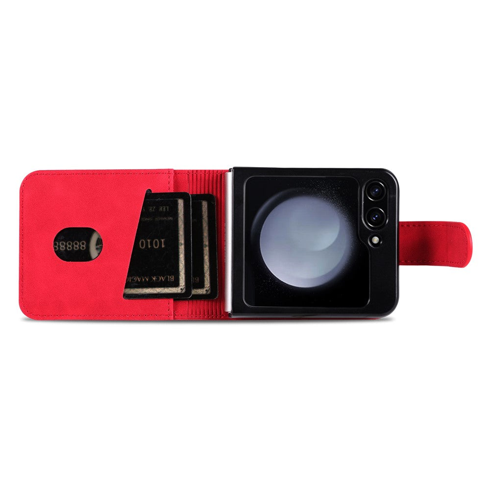 AZNS For Samsung Galaxy Z Flip7 FE 5G / Z Flip6 5G Case Ultra Thin Leather Phone Cover with Card Holder - Red
