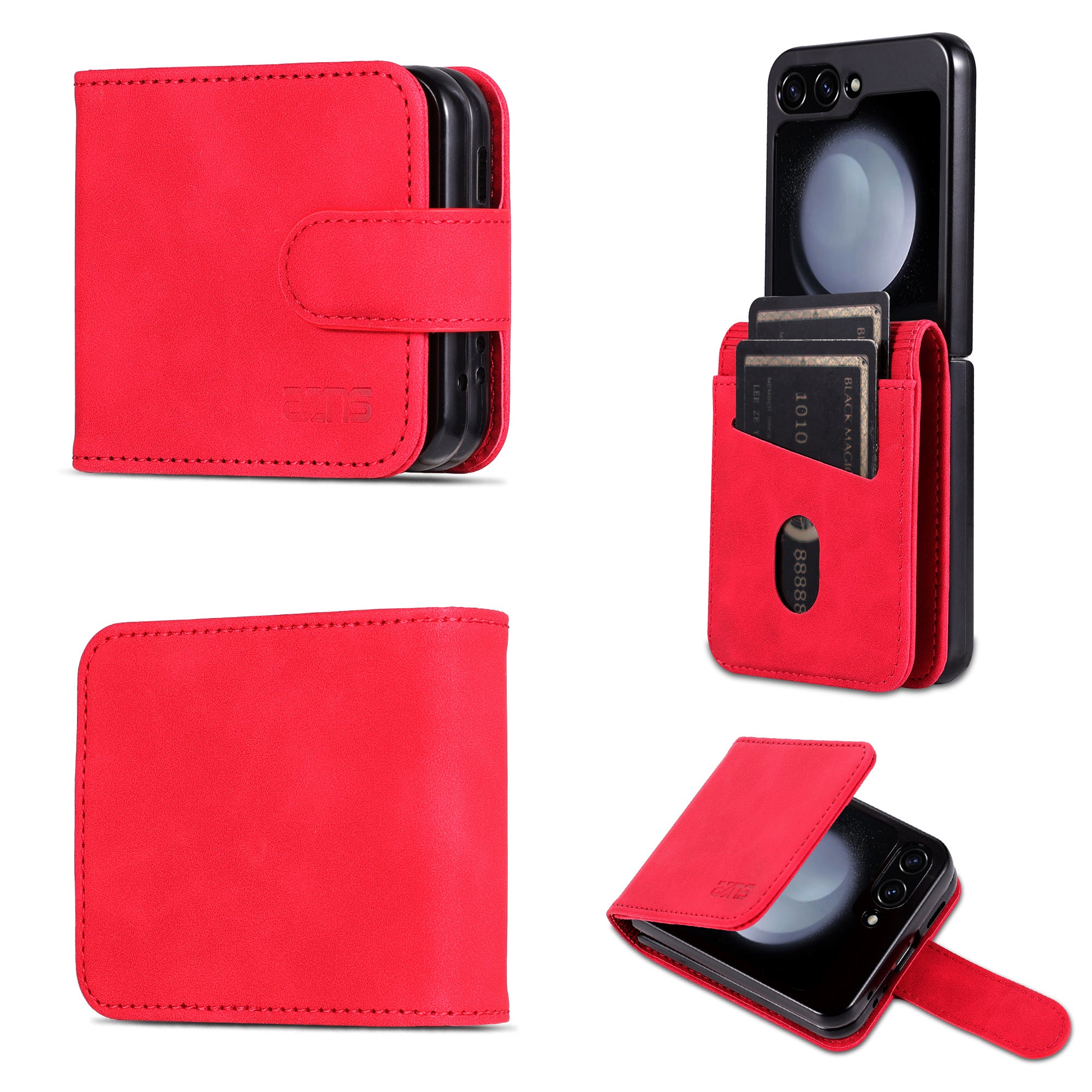 AZNS For Samsung Galaxy Z Flip6 5G Case Ultra Thin Leather Phone Cover with Card Holder - Red