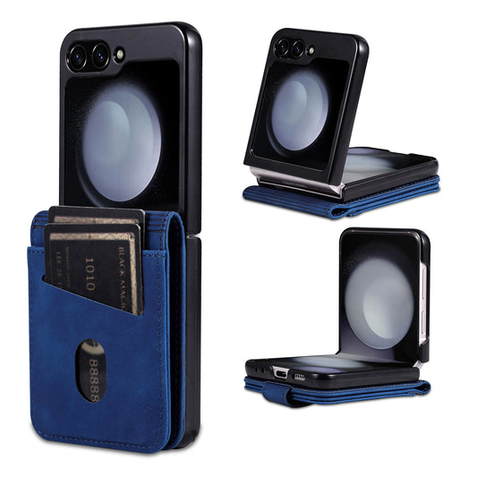 AZNS For Samsung Galaxy Z Flip6 5G Case Ultra Thin Leather Phone Cover with Card Holder - Blue