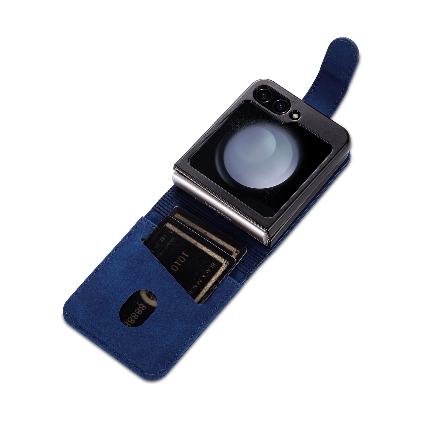 AZNS For Samsung Galaxy Z Flip6 5G Case Ultra Thin Leather Phone Cover with Card Holder - Blue