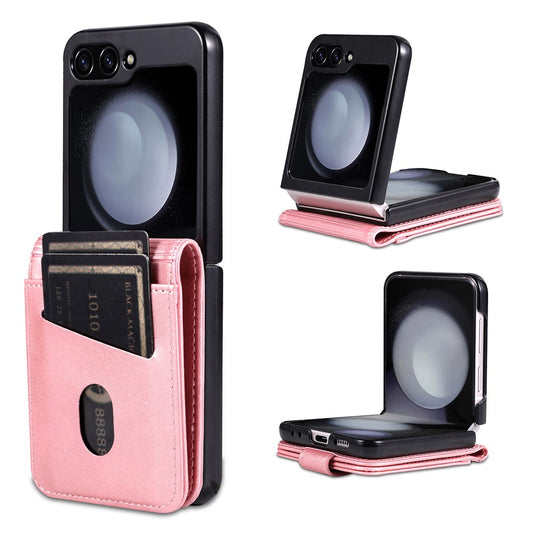 AZNS For Samsung Galaxy Z Flip7 FE 5G / Z Flip6 5G Case Ultra Thin Leather Phone Cover with Card Holder - Rose Gold