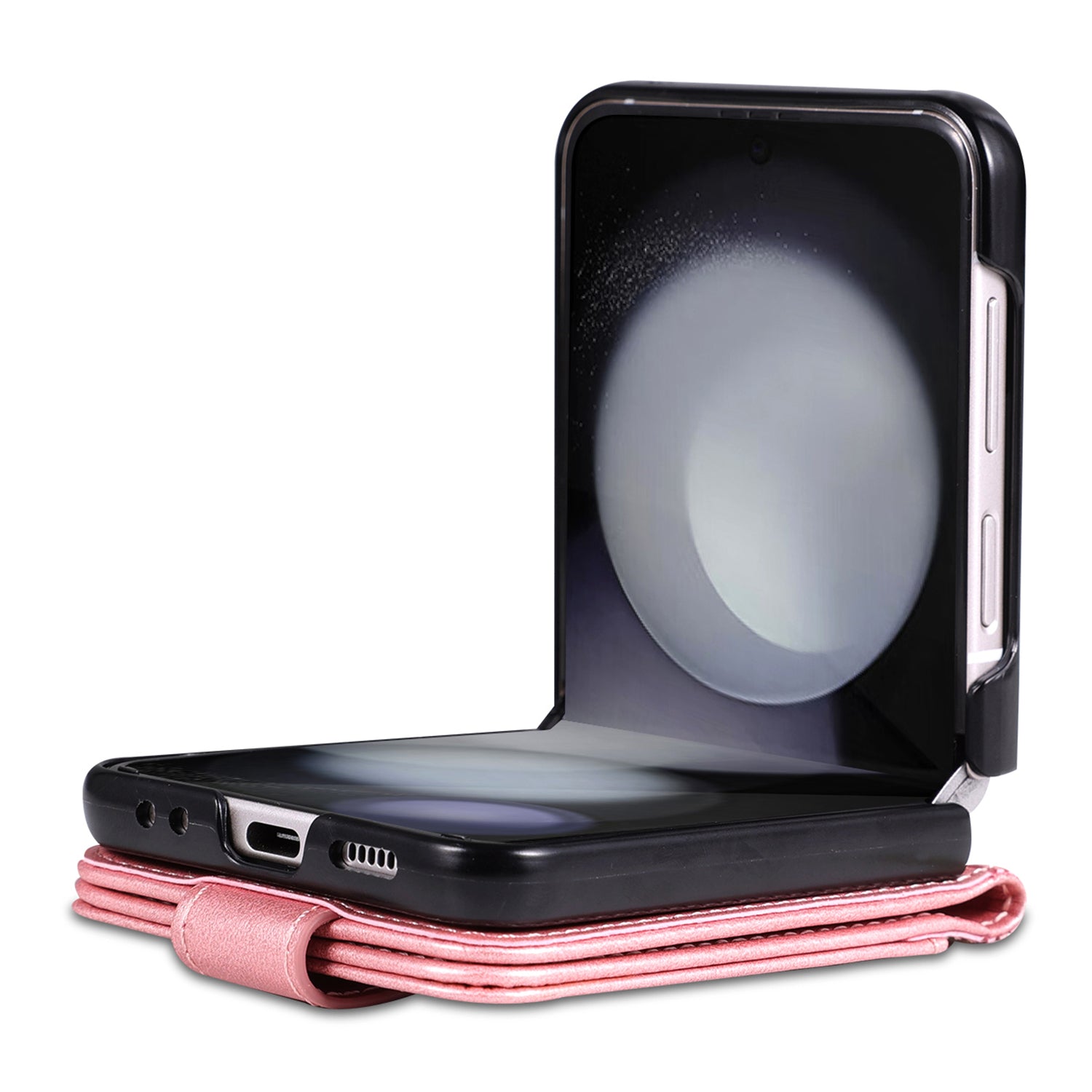 AZNS For Samsung Galaxy Z Flip6 5G Case Ultra Thin Leather Phone Cover with Card Holder - Rose Gold