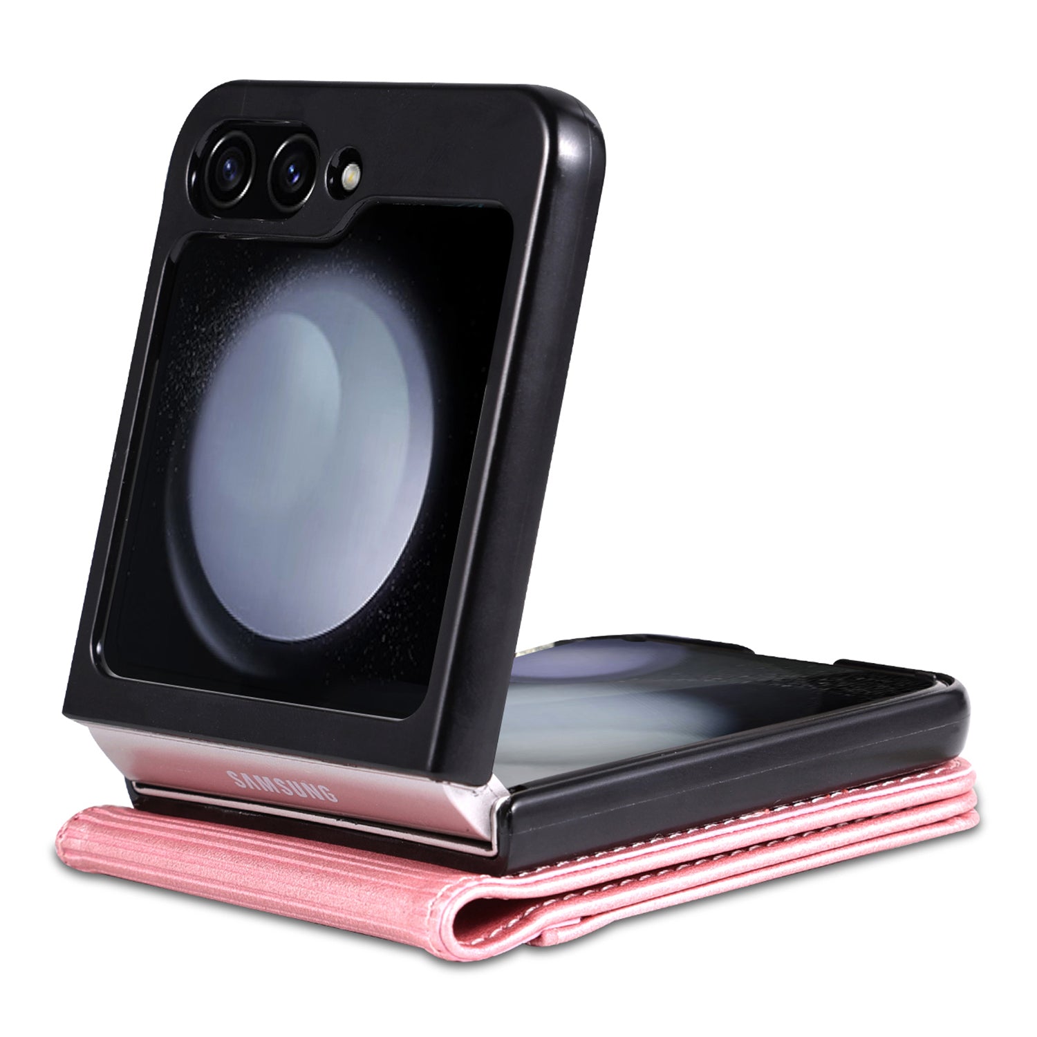 AZNS For Samsung Galaxy Z Flip6 5G Case Ultra Thin Leather Phone Cover with Card Holder - Rose Gold