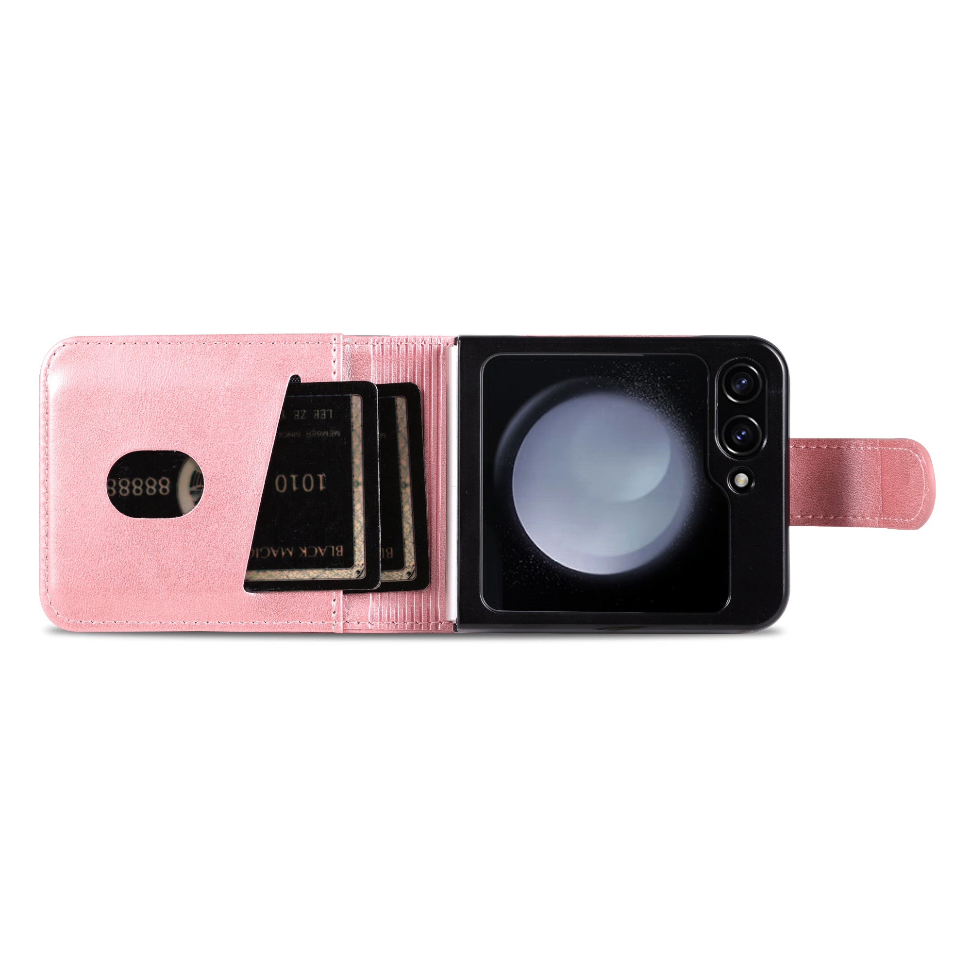 AZNS For Samsung Galaxy Z Flip6 5G Case Ultra Thin Leather Phone Cover with Card Holder - Rose Gold