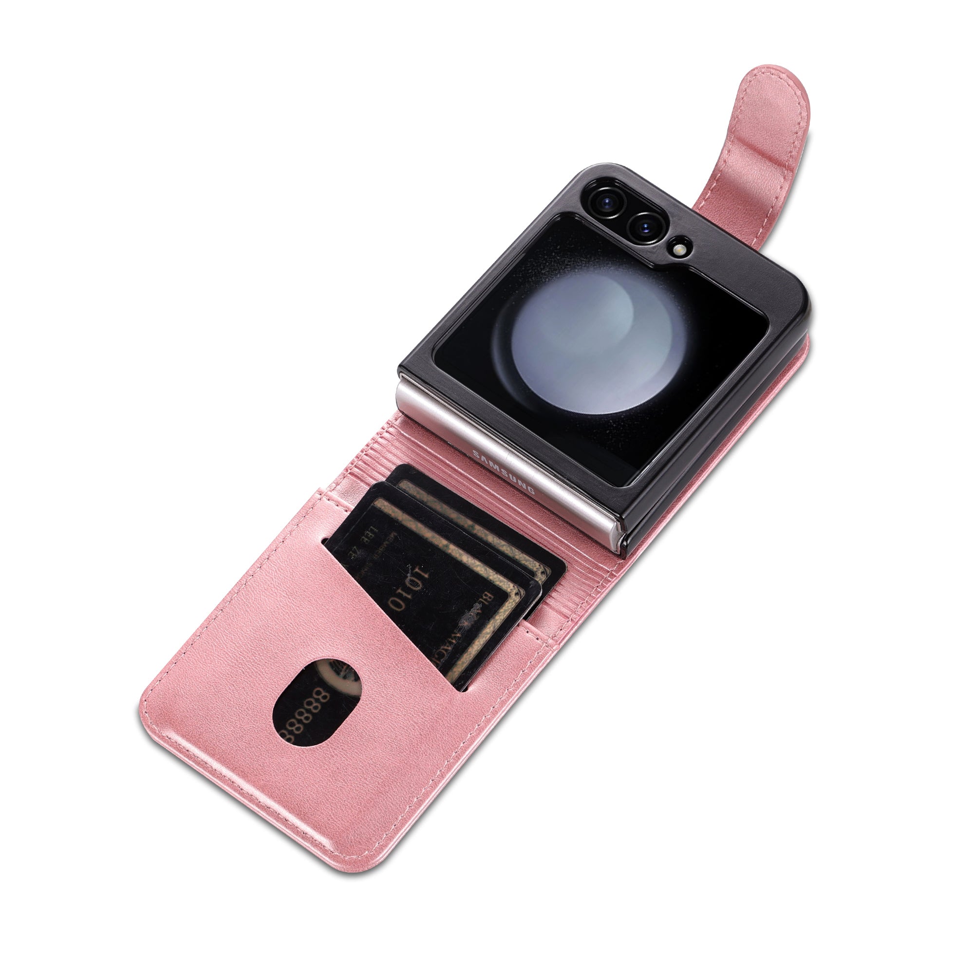 AZNS For Samsung Galaxy Z Flip6 5G Case Ultra Thin Leather Phone Cover with Card Holder - Rose Gold