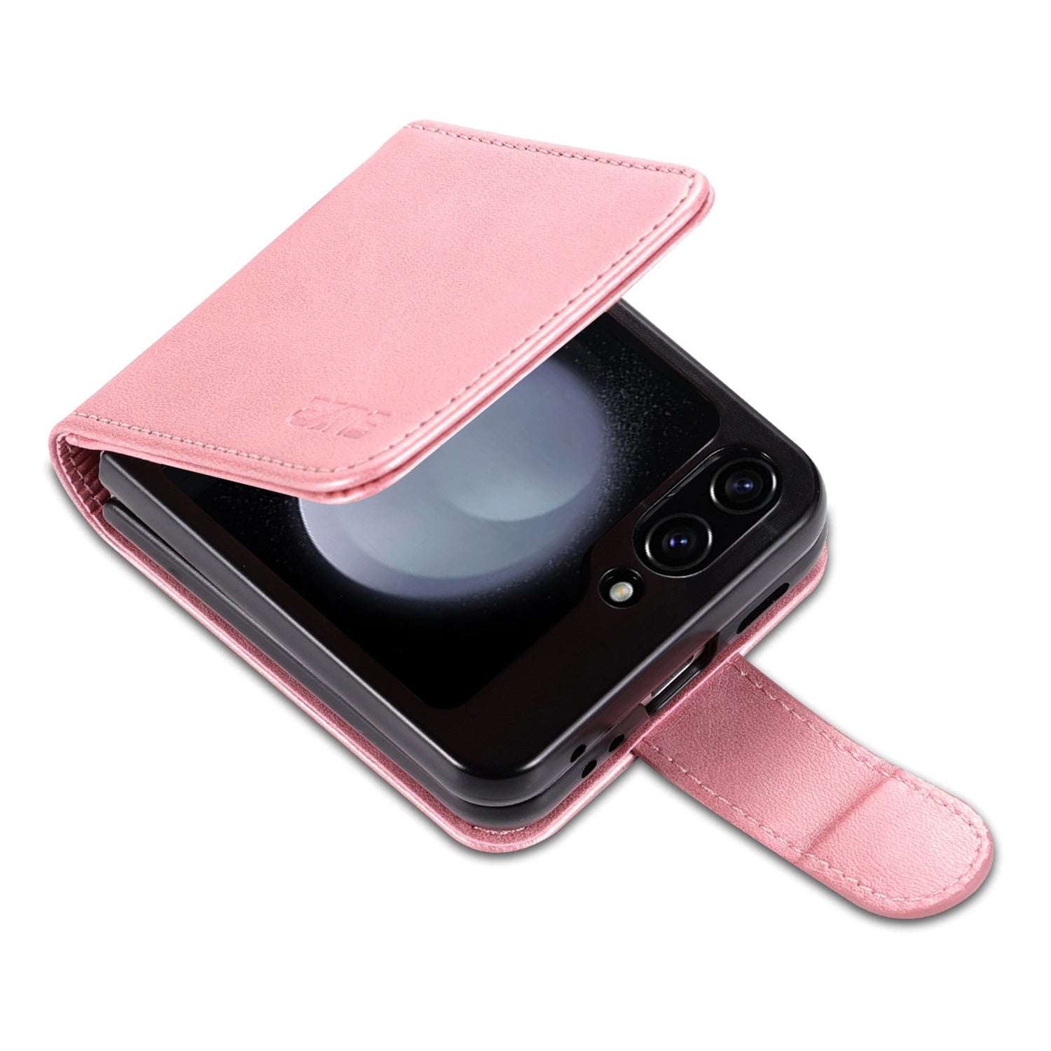 AZNS For Samsung Galaxy Z Flip6 5G Case Ultra Thin Leather Phone Cover with Card Holder - Rose Gold