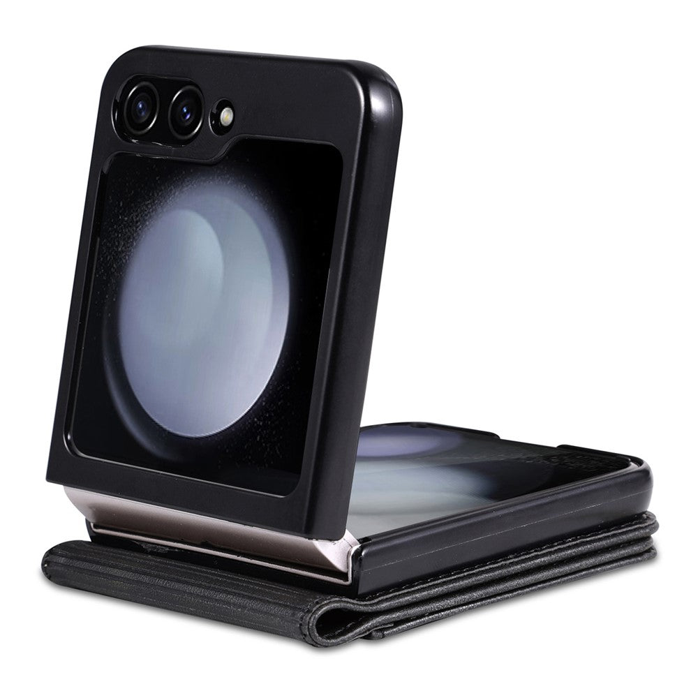 AZNS For Samsung Galaxy Z Flip7 FE 5G / Z Flip6 5G Case Ultra Thin Leather Phone Cover with Card Holder - Black