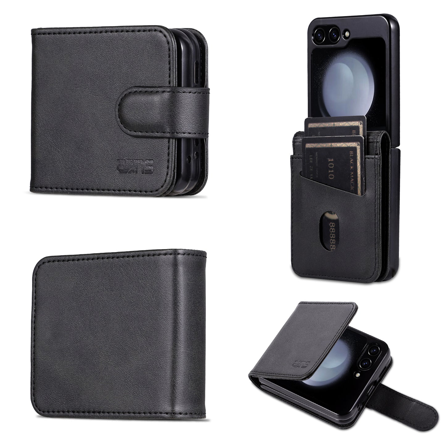 AZNS For Samsung Galaxy Z Flip6 5G Case Ultra Thin Leather Phone Cover with Card Holder - Black