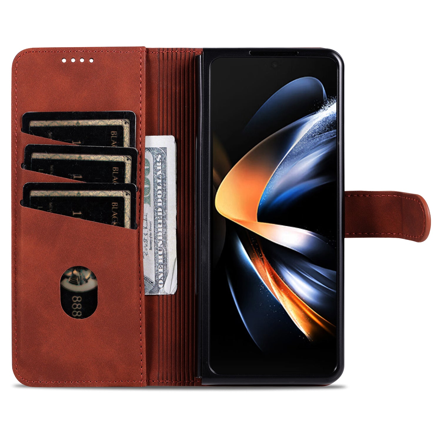 AZNS For Samsung Galaxy Z Fold6 5G Case PC Interior PU Leather Phone Cover Wallet - Brown