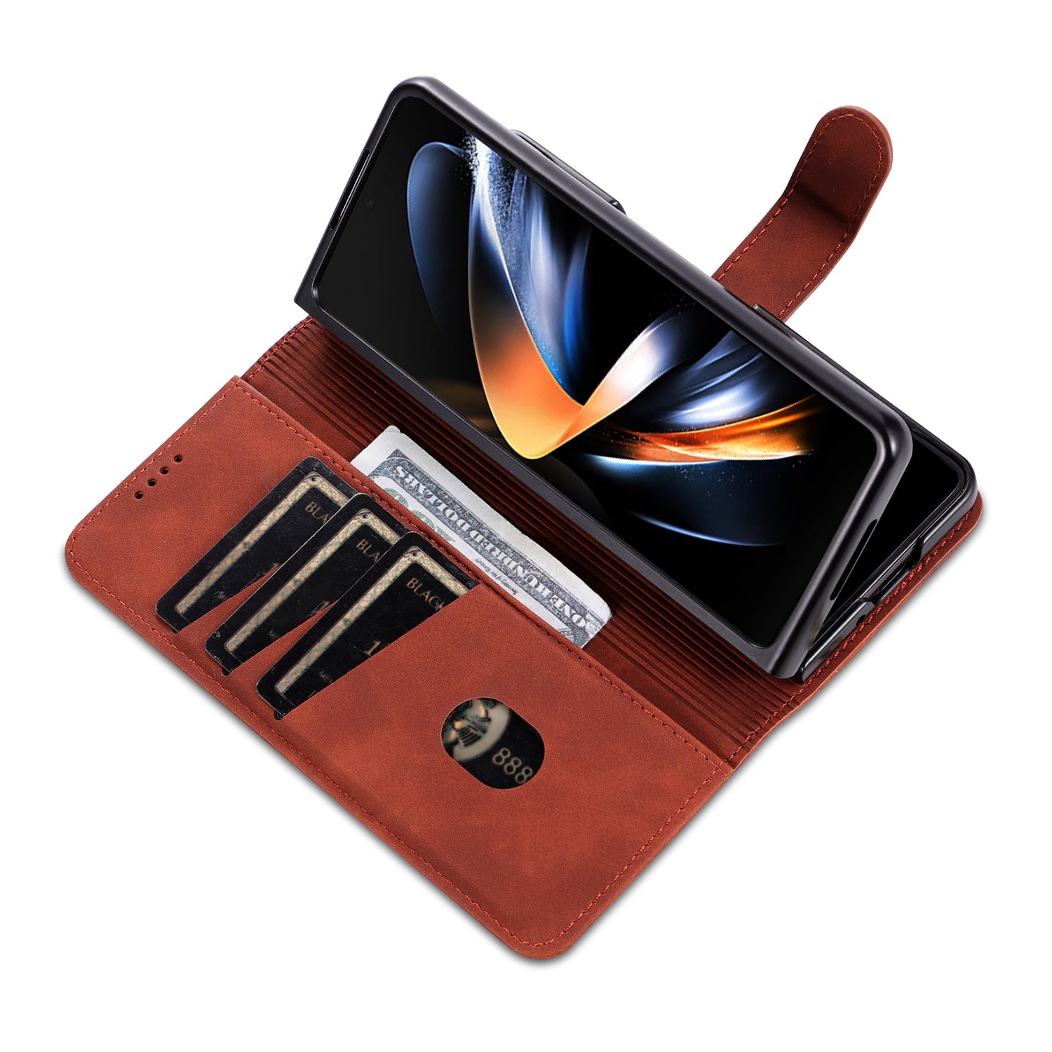 AZNS For Samsung Galaxy Z Fold6 5G Case PC Interior PU Leather Phone Cover Wallet - Brown