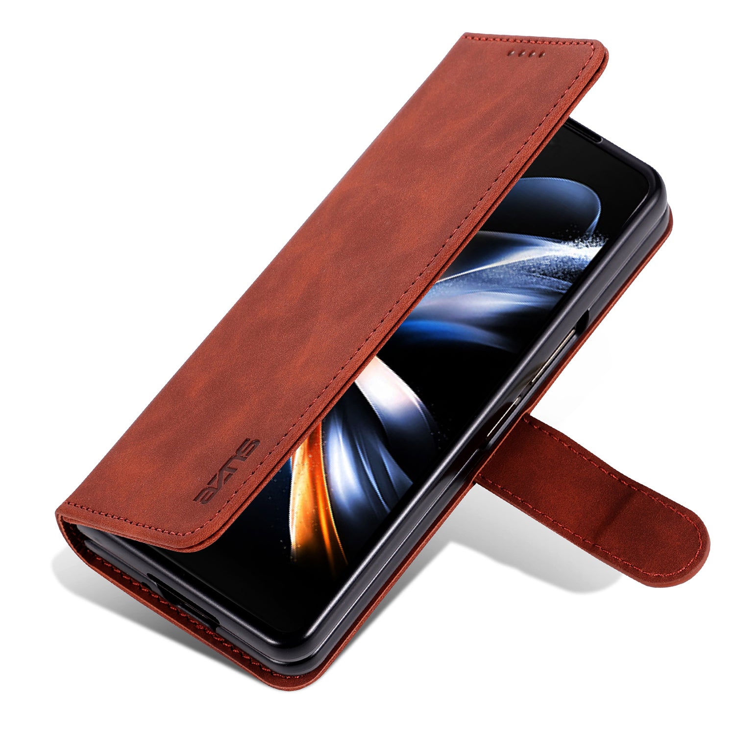 AZNS For Samsung Galaxy Z Fold6 5G Case PC Interior PU Leather Phone Cover Wallet - Brown